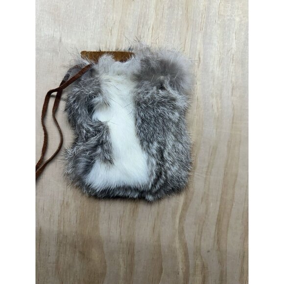 Vintage 60s/70s RABBIT FUR & SUEDE LEATHER Drawstring POUCH PURSE Medicine Bag - Picture 1 of 5